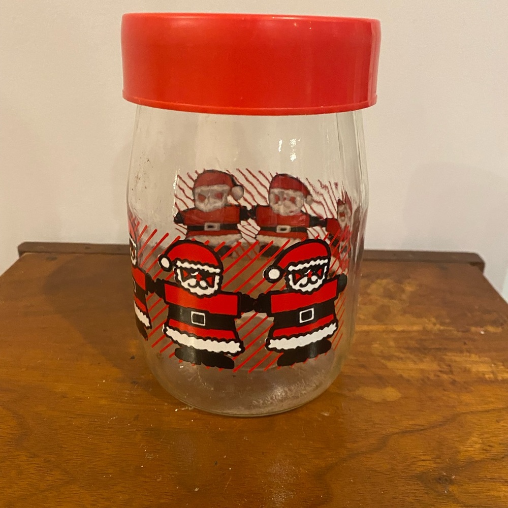 Vintage Christmas Glass Jar Santa Jar Glass Christmas Red Decoration Cookie Jar